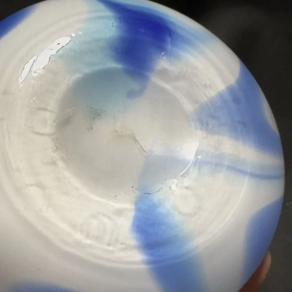 Art Glass Vase Blue White Swirl 8